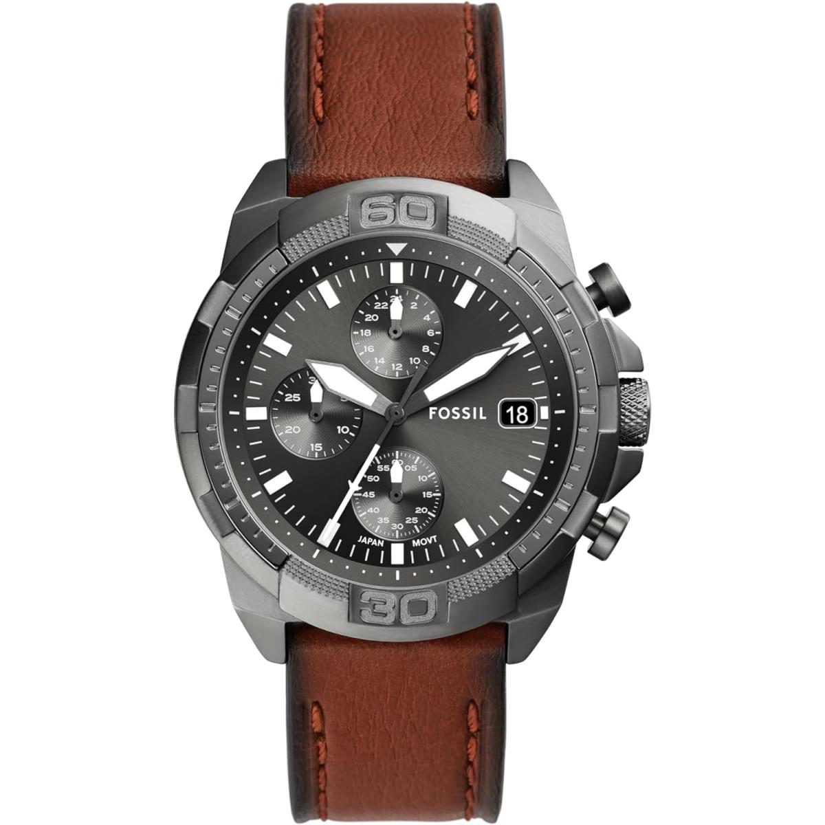 Bronson Men`s Watch with Stainless Steel Bracelet or Leather Band Smoke, Dark Brown by Fossil