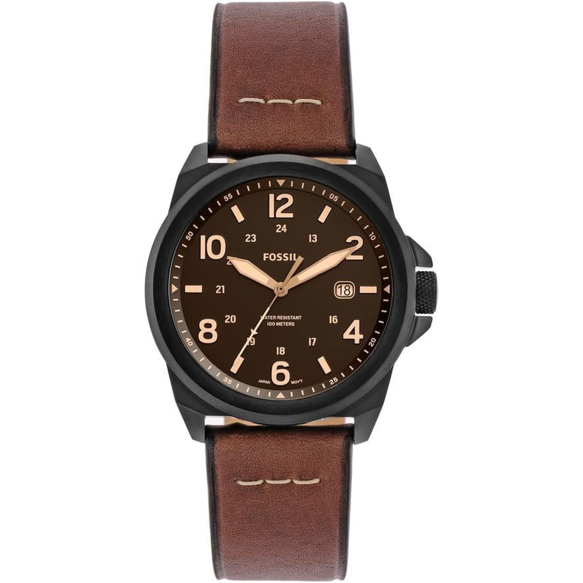 Bronson Men`s Watch with Stainless Steel Bracelet or Leather Band Three-Hand Black/Brown by Fossil