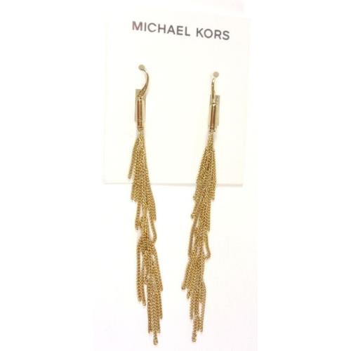 Michael Kors Gold Tone Fringed Chains Tassel Linear Drop Earrings MKJ5790