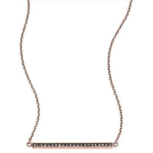 Michael Kors Rose Gold Tone Chain Black Crystal Bar Pendant Necklace MKJ4369