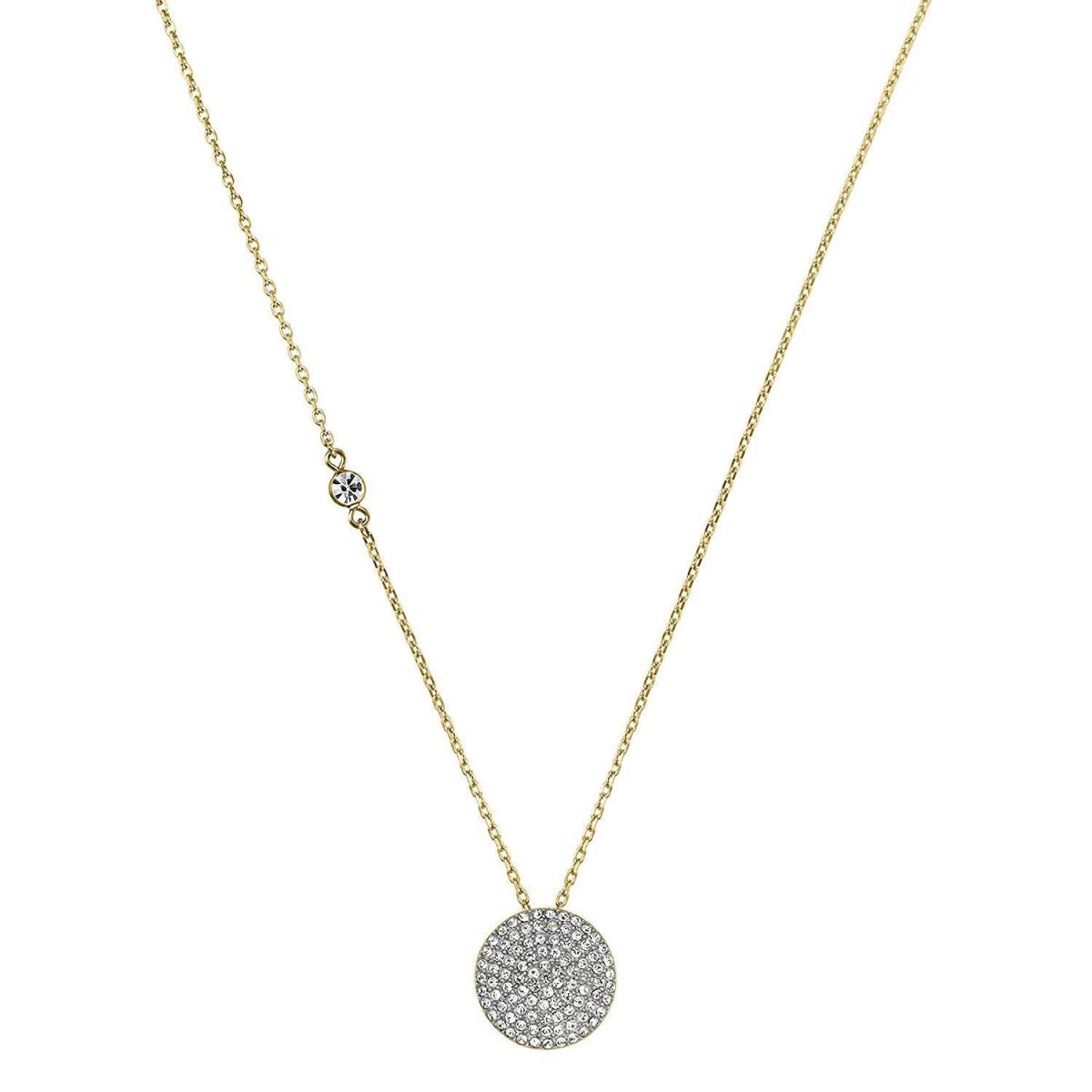 Michael Kors Gold Tone Chain Crystal Pave Disk Pendant Necklace MKJ3908