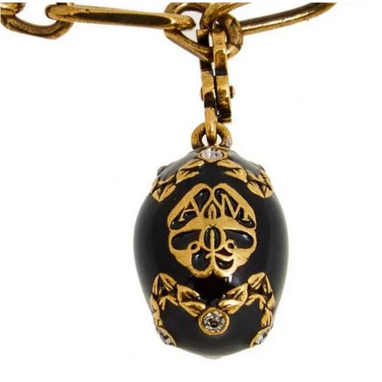 Alexander Mcqueen Crystal Embellished Egg Charm Black Enamel Goldtone Rare