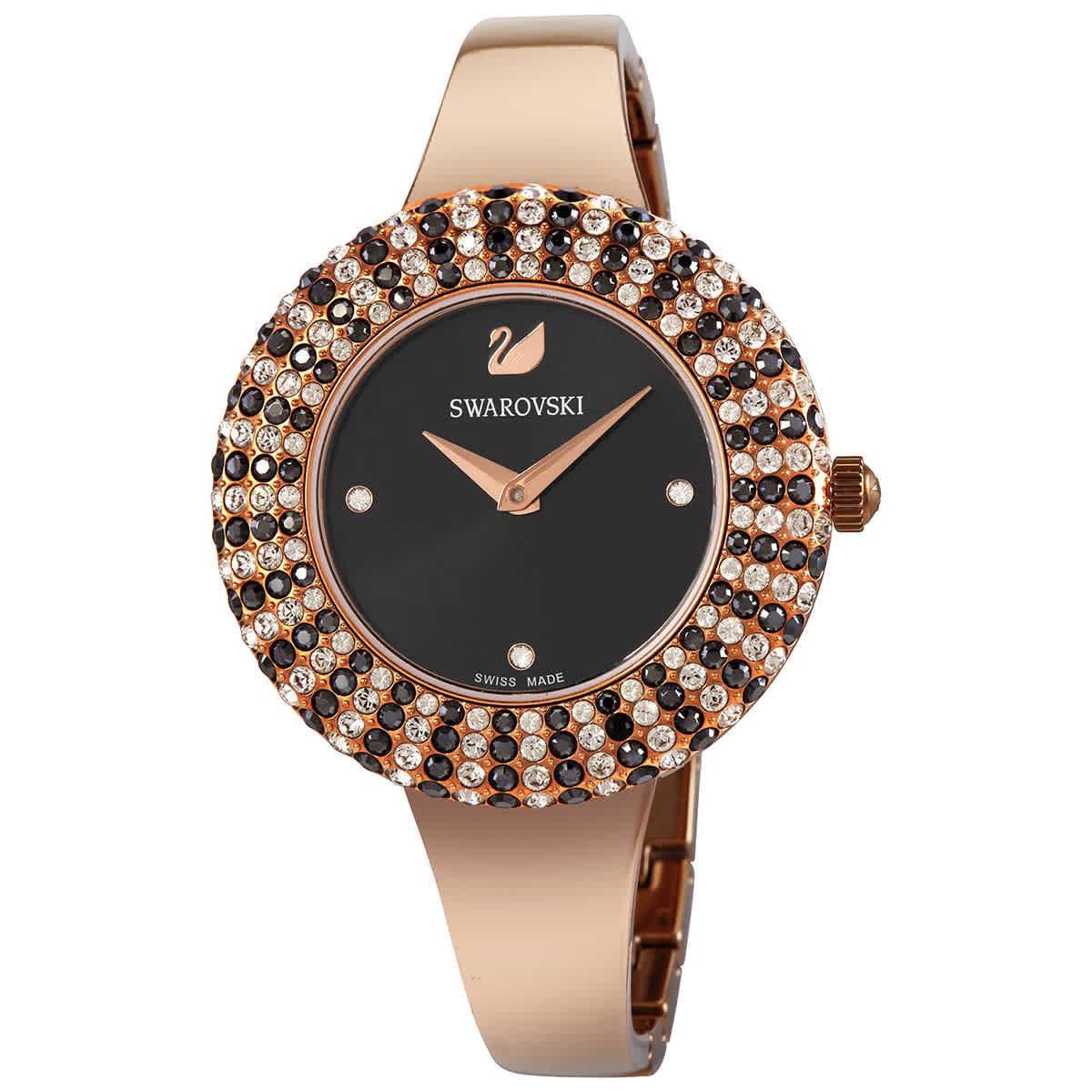 Swarovski Crystal Rose Quartz Black Sunray Dial Ladies Watch 5484050