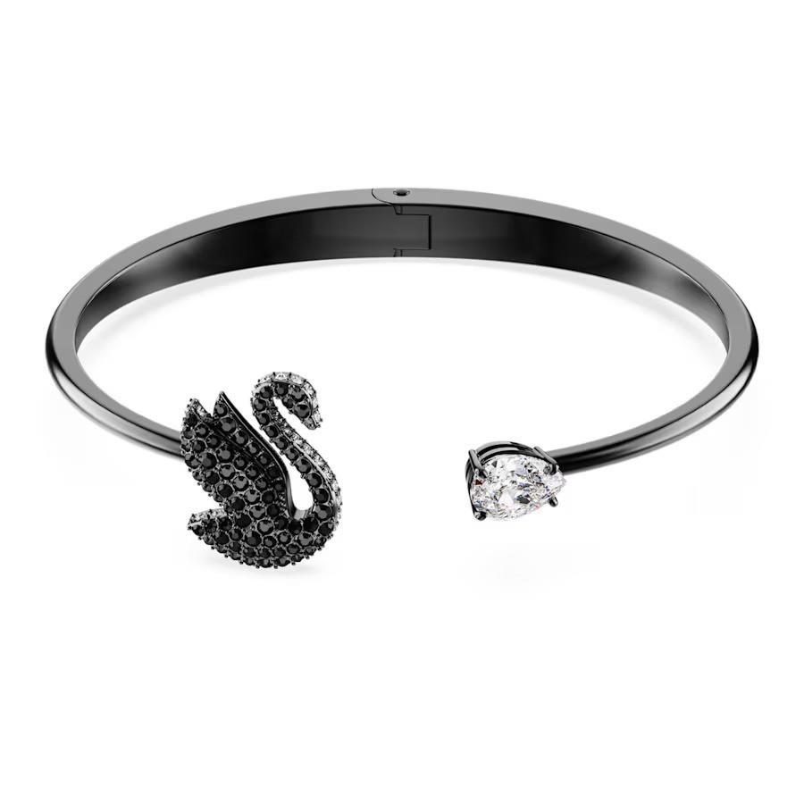 Swarovski Crystal Swan Bangle Black Ruthenium Plated 5688746 Size M