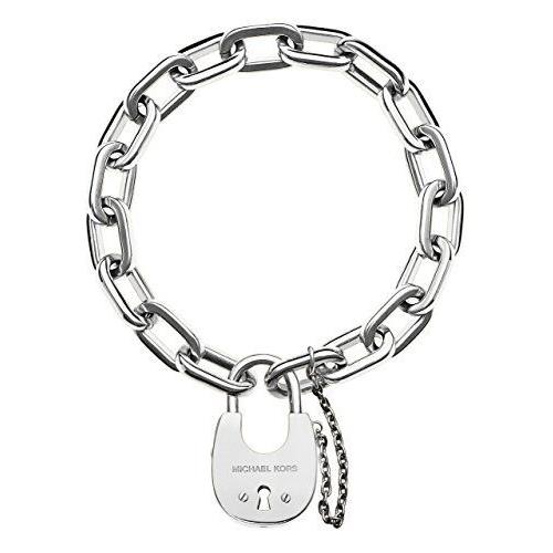 Michael Kors Silver Tone Chain Link+large Padlock Charm Bracelet MKJ4628