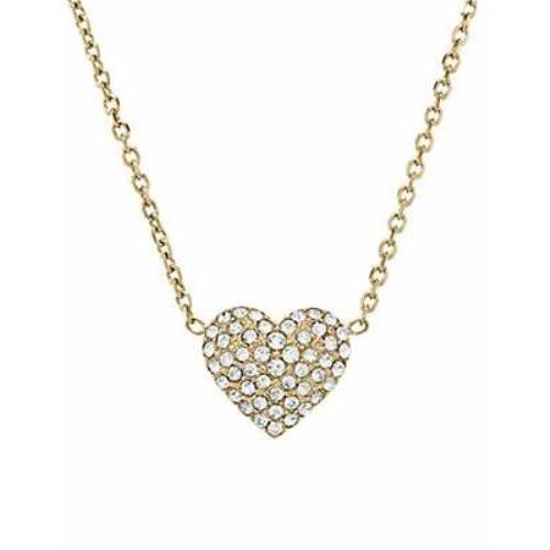Michael Kors Gold Tone Chain+heart Crystal Pave Padlock Charm Necklace MKJ3037