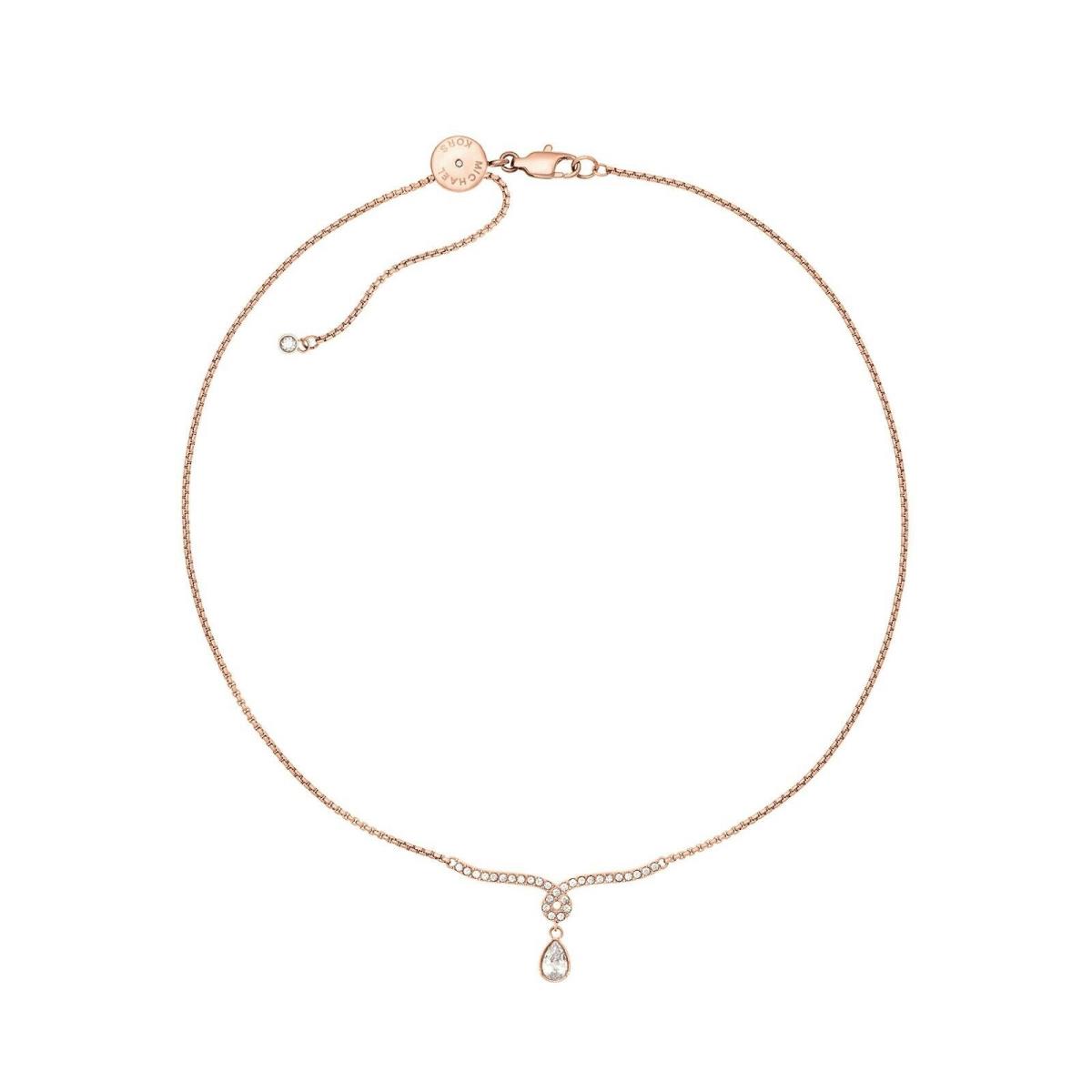 Michael Kors Rose Gold Chain Pave Bar Teardrop CZ Pendant Necklace MKJ7120