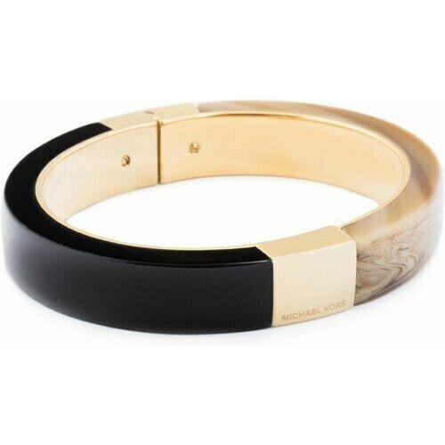 Michael Kors Gold Tone Metal+black Tan Acrylic Bangle Bracelet MKJ5264