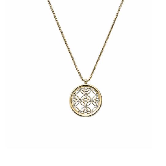 Michael Kors Polished Gold Chain+disk Crystal Monogram Charm Necklace MKJ4284