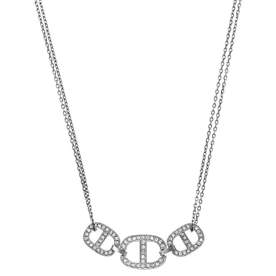 Michael Kors Silver Tone Maritime Links Crystals Chain Necklace MKJ4454