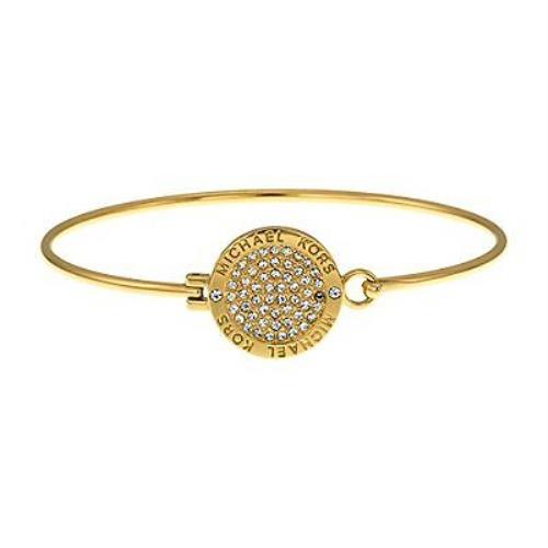 New-michael Kors Gold Tone Rotating Crystals Pave Disk Open Cuff Bangle MKJ3559