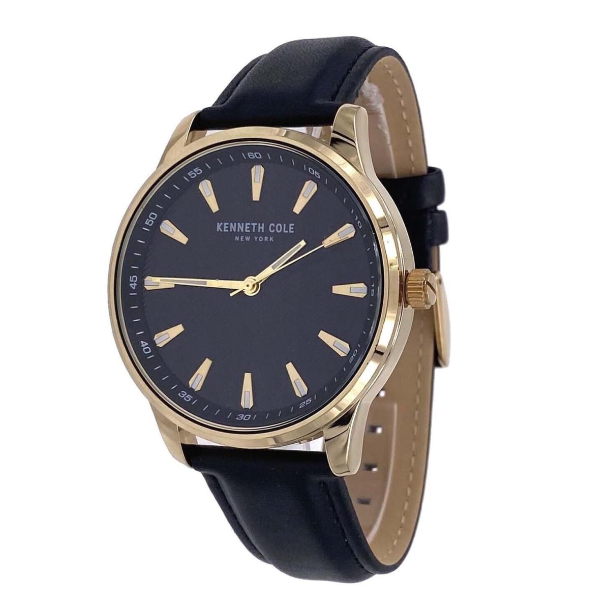 Kenneth Cole KCWGA2185702 Men`s Rose Gold Tone Leather Band Black Dial Watch