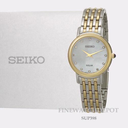 Seiko Solar Mother-of Pearl Dial 12 Diamonds Women`s Watch SUP398