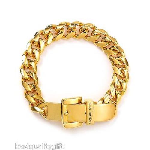 Michael Kors Gold Tone S/steel Chain Links+skinny Belt Buckle Bracelet