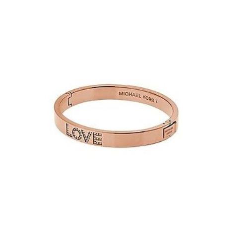 Michael Kors Fulton Rose Gold Tone Pave Love Hinge Bangle Bracelet MKJ5057
