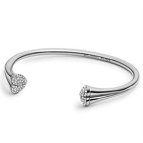 New-michael Kors Silver Tone Heart Pave Crystal Cuff Bracelet MKJ3497