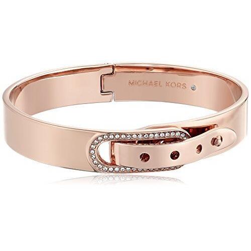 Michael Kors Rose Gold Tone Belt Buckle Fold Over Pave Cuff Bracelet MKJ4616