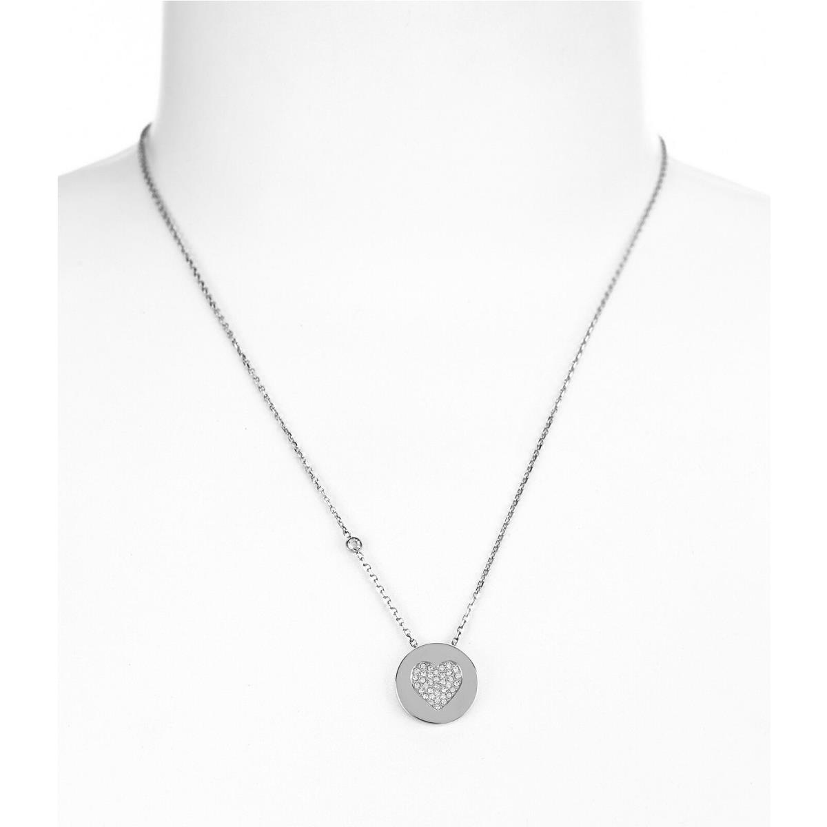 Michael Kors Silver Tone Chain+heart Crystal Pave Pendant Necklace MKJ5053