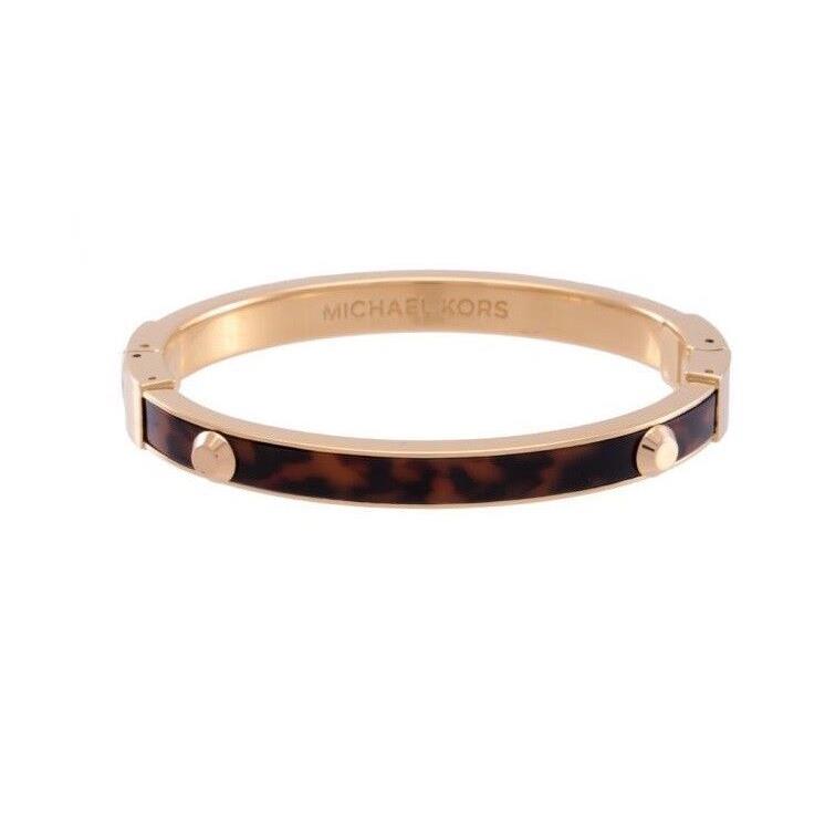 Michael Kors Acetate Tortoise Gold Tone Oval Hinge Bangle Bracelet MKJ4126