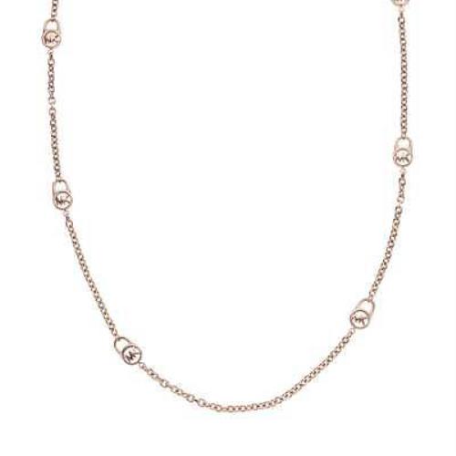 Michael Kors Women`s Padlock Rose Gold Chain Logo Necklace MKJ2460791