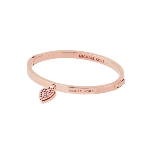 Michael Kors Rose Gold Tone Crystals Glitz Heart Charm Cuff Bangle MKJ6686