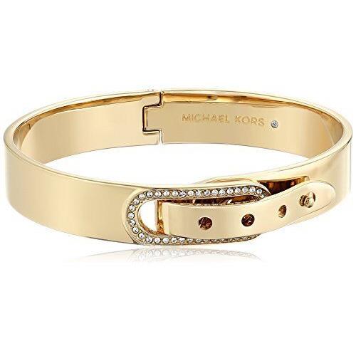 Michael Kors Gold Tone Crystal Hinge Belt Buckle Bangle Bracelet MKJ4614