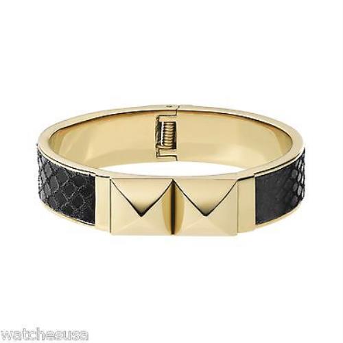 Michael Kors Women`s Python Embossed Black Leather Gold Tone Bracelet MKJ2889