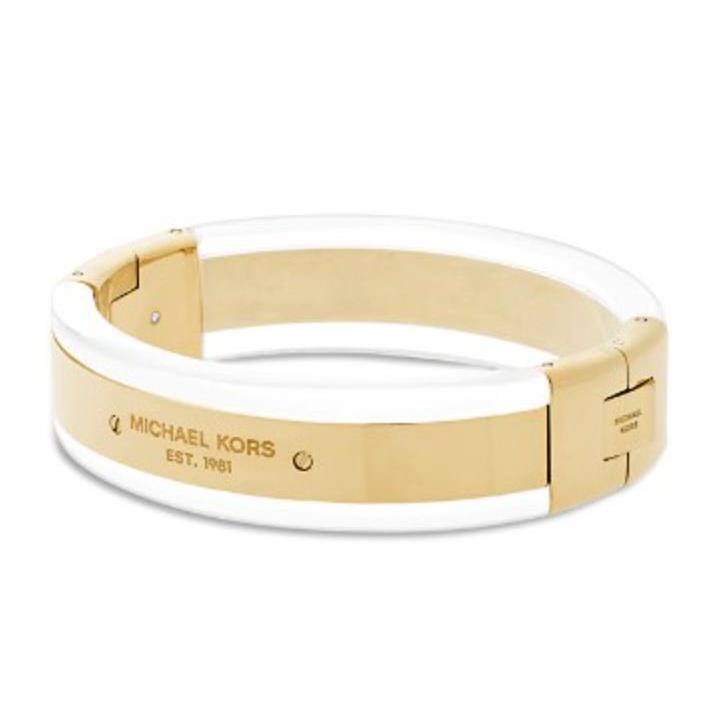 Michael Kors Gold Tone+clear Acetate Acrylic Hinge Bangle Bracelet MKJ5603