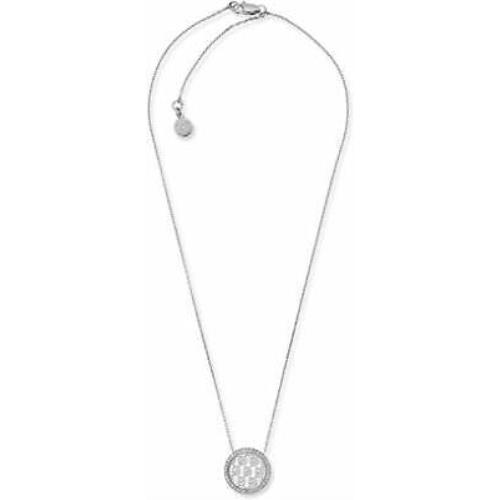 Michael Kors Silver Chain Monogram Mop Crystals Disc Charm Necklace MKJ5371