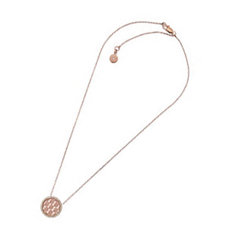 Michael Kors Rose Gold Chain Monogram Mop Crystals Disc Charm Necklace MKJ5372