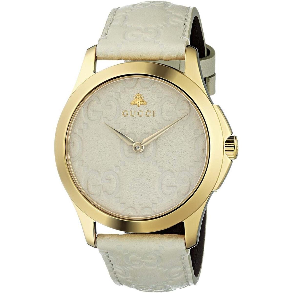 Gucci YA1264033 G-timeless 38MM Men`s White Leather Watch