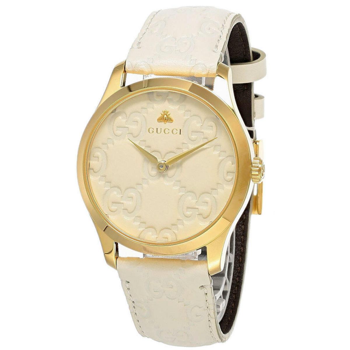 Gucci G-timeless 38MM Quartz SS Ylw-gold White Leather Watch YA1264033