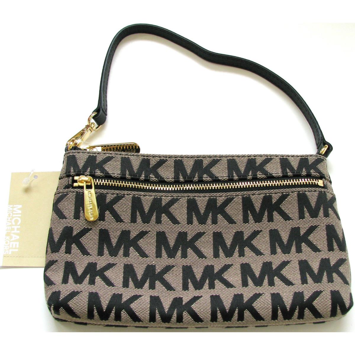 Michael Kors Item Black Beige MK Signature Jacquard LG Wristlet Bag Clutch