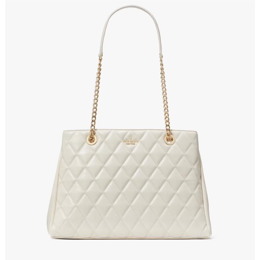 Kate Spade Woman`s Carey Quilted Leather Large Tote Bag Chain Shoulder Parchment