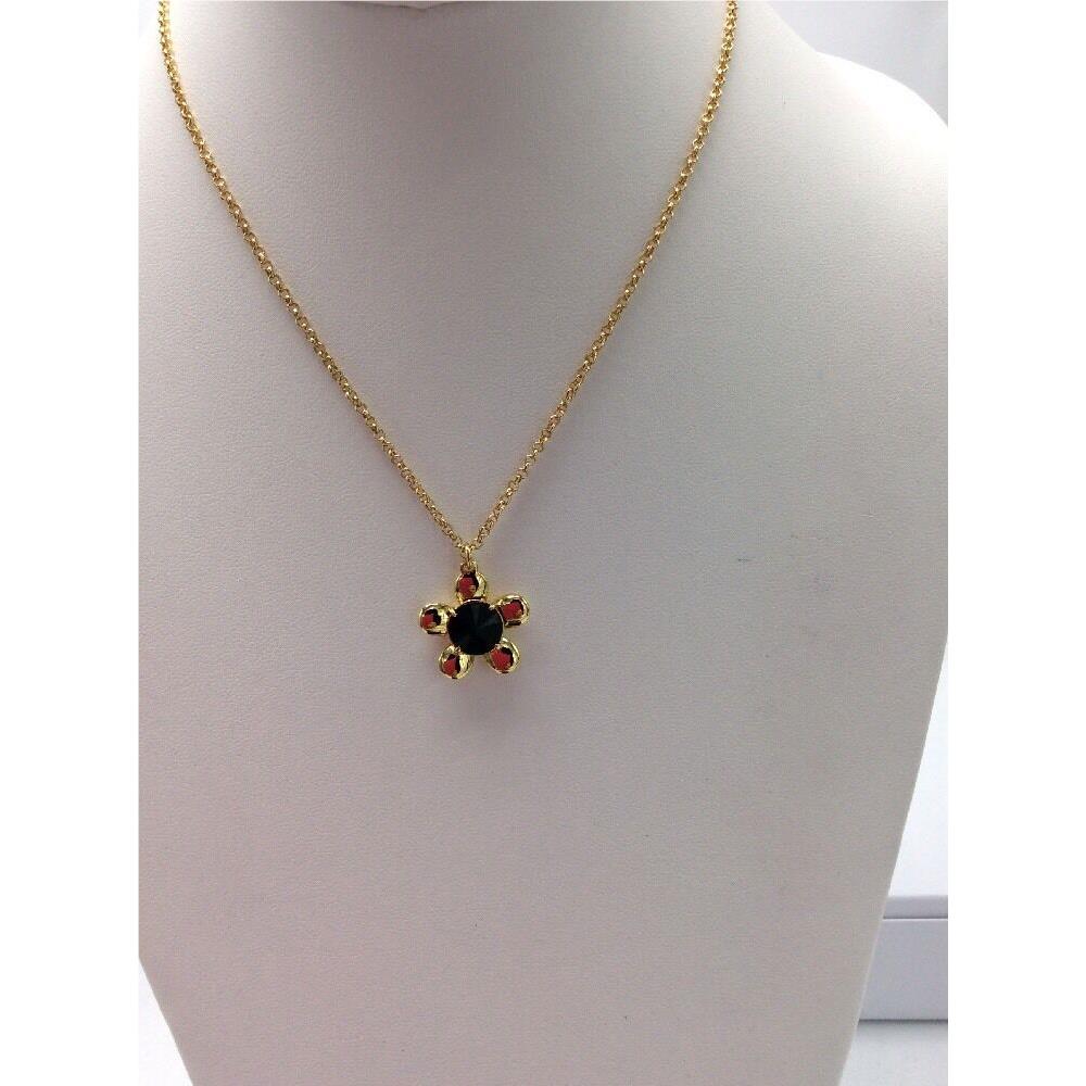 Kate Spade Sunset Blooms Black Stone Gold Tone Pendant Necklace 278