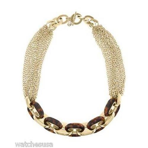 Michael Kors Modern Glitz Gold Tortoise Chain Hook Lock Necklace MKJ3086