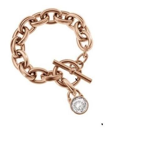Michael Kors Rose Gold Tone Chain Link Bracelet+large Crystal Stud Lock MKJ2805