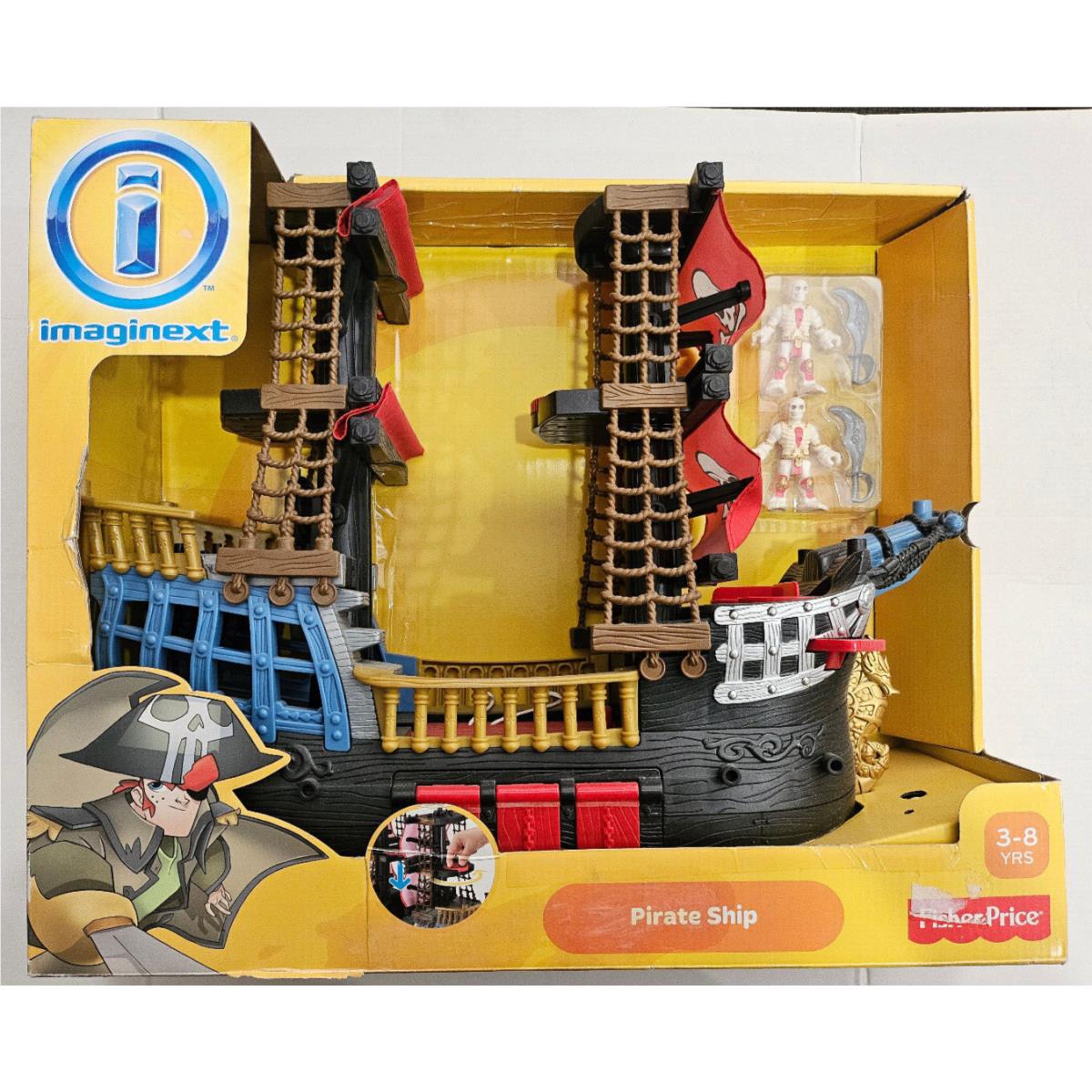 Fisher Price Imaginext Pirate Ship w/ White/red Skeleton Action Figures W9596