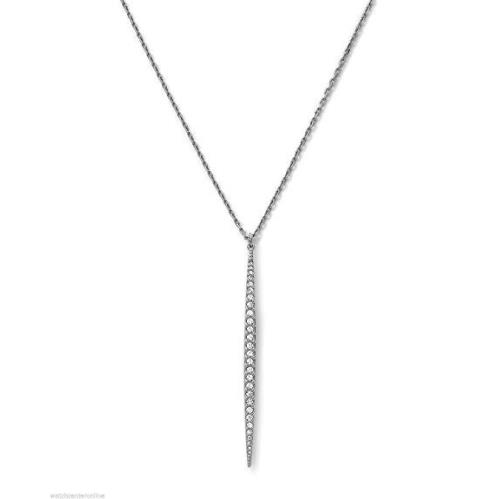 Michael Kors Silver Tone Chain Crystal Matchstick Charm Necklace MKJ3519
