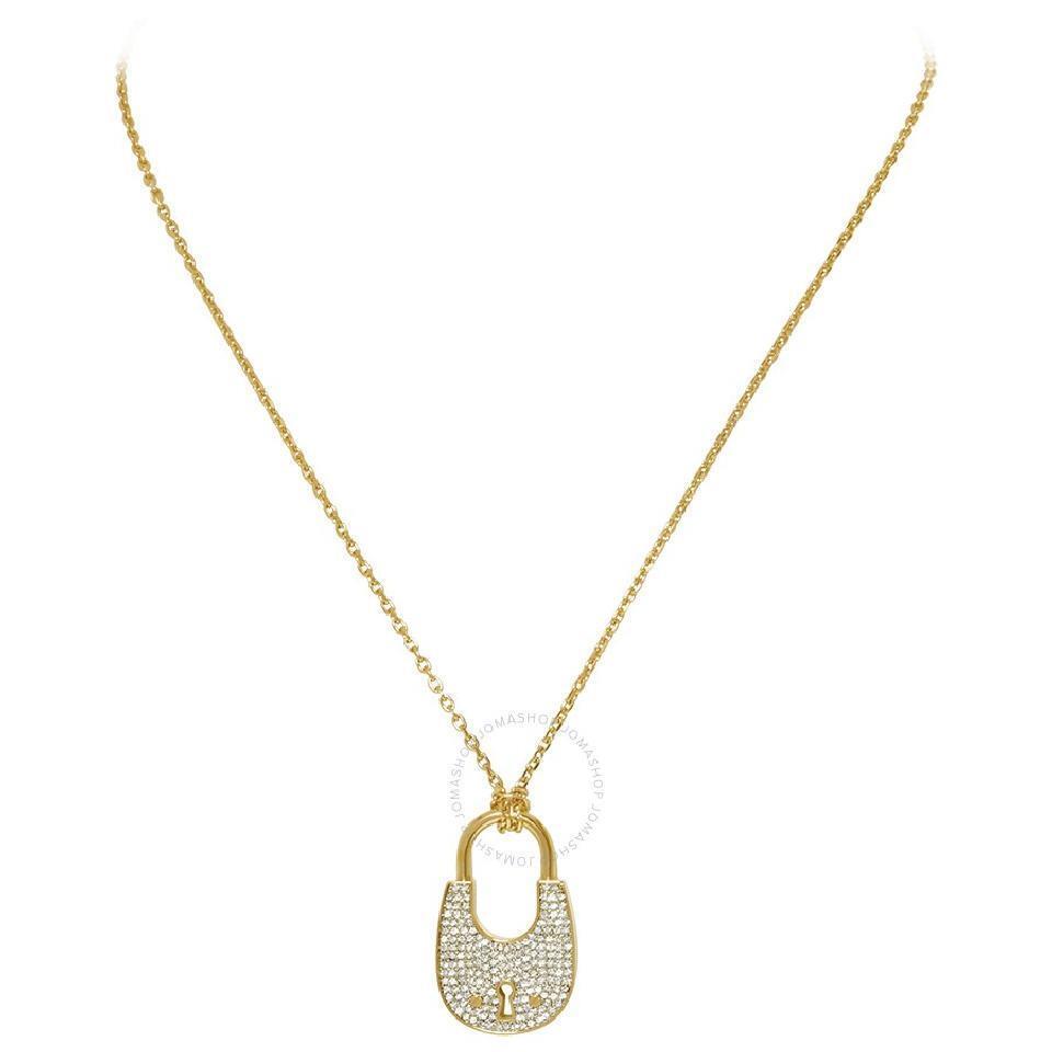 Michael Kors Gold Tone Clear Pave Padlock Charm Chain Necklace MKJ4892