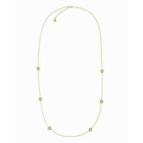 Michael Kors Fulton Gold Tone Logo CZ Crystals Long Chain Necklace MKJ5668