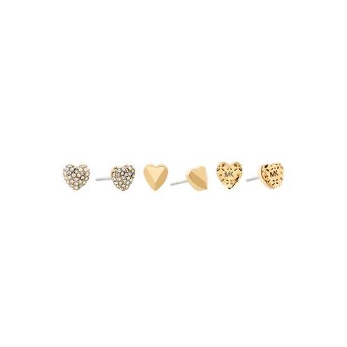 Michael Kors 3 PC Set Gold Tone Crystal Pave Stud Heart Earrings MKJ7021