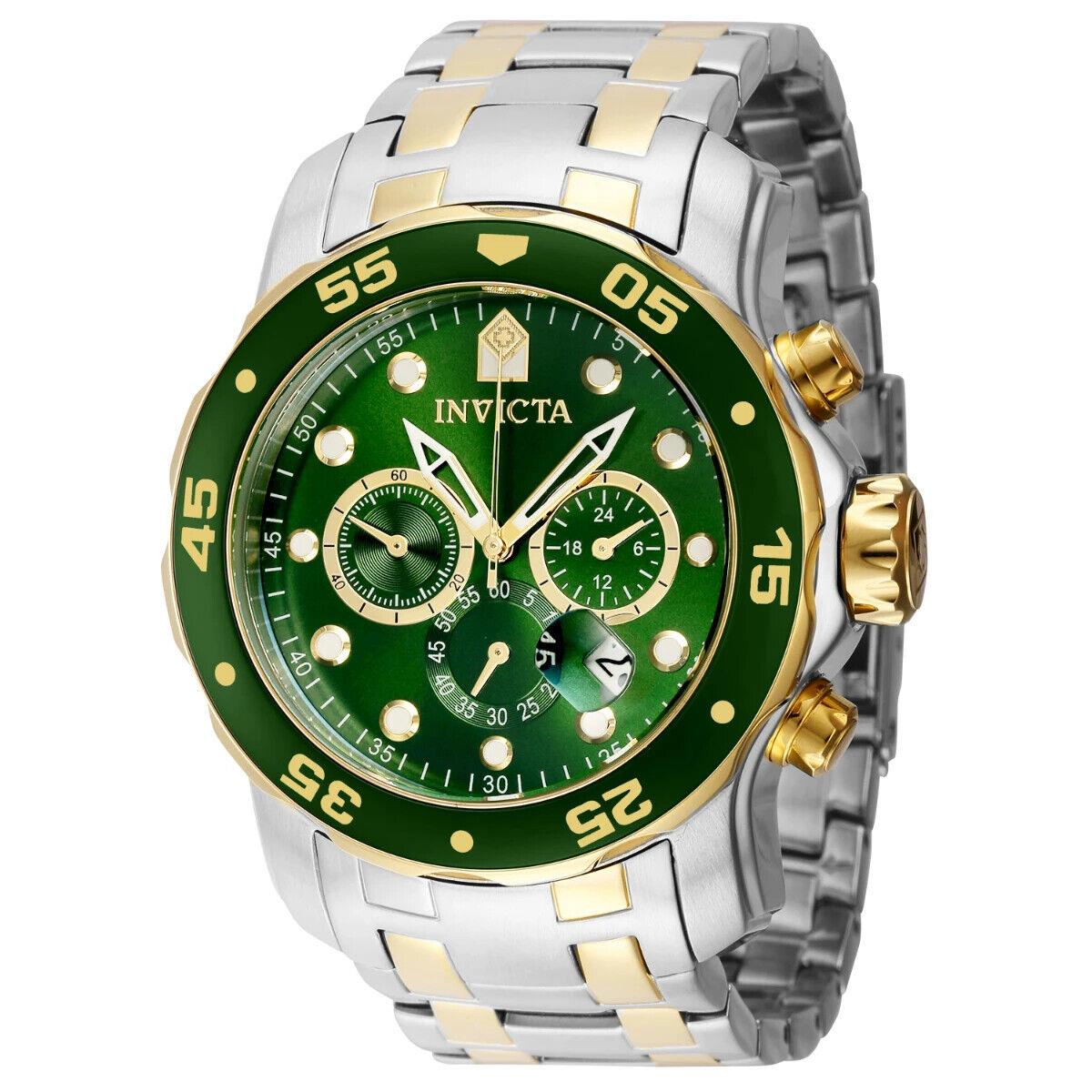 Invicta Pro Diver Scuba Men`s Watch - 48mm Gold Steel 40191 - Dial: Green, Band: Gold, Silver