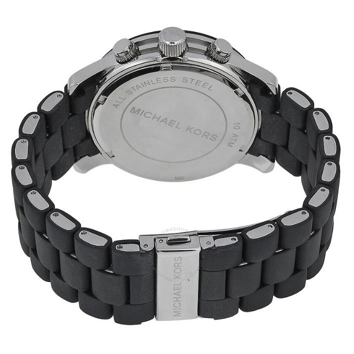 Michael Kors Runway Black Dial SS Silicone Chrono Quartz Men`s Watch MK8107 - Face: Black, Dial: Black, Band: Black