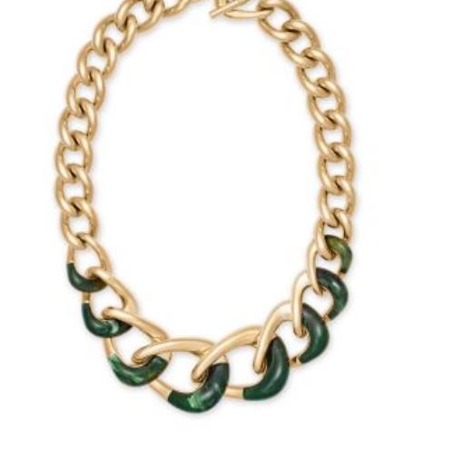 Michael Kors Gold Tone+green Jade Curb Thick Link Chain Choker Necklace  MKJ5780 - Michael Kors jewelry - 796483280809 | Fash Brands