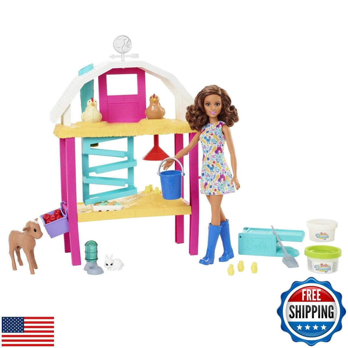Barbie Careers Playset Hatch and Gather Egg Farm with Brunette Farmer Fashio