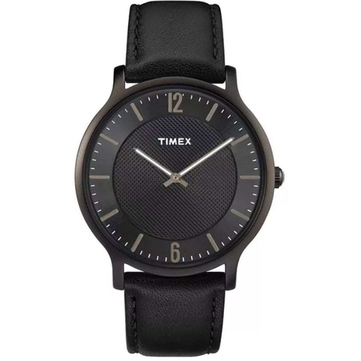 Timex Men`s Watch Metropolitan Quartz Black Dial Leather Strap TW2R50100