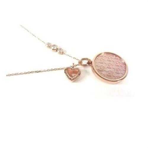 Michael Kors Rose Gold Tone MK Monogram Heart Charm Mop Crystal Necklace MKJ5641