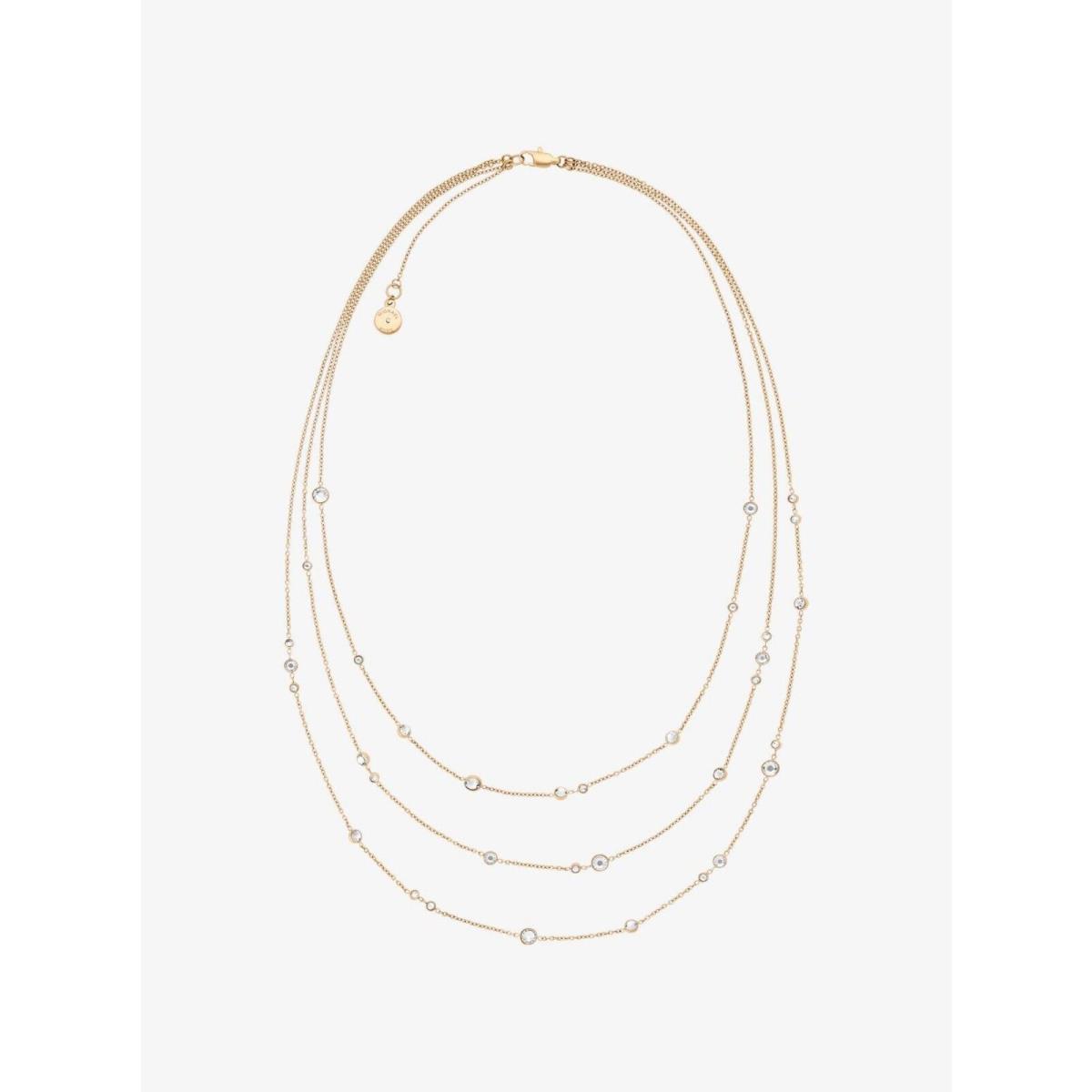 Michael Kors Gold Tone Multi Strand Chain CZ Crystal Studs Necklace MKJ6005