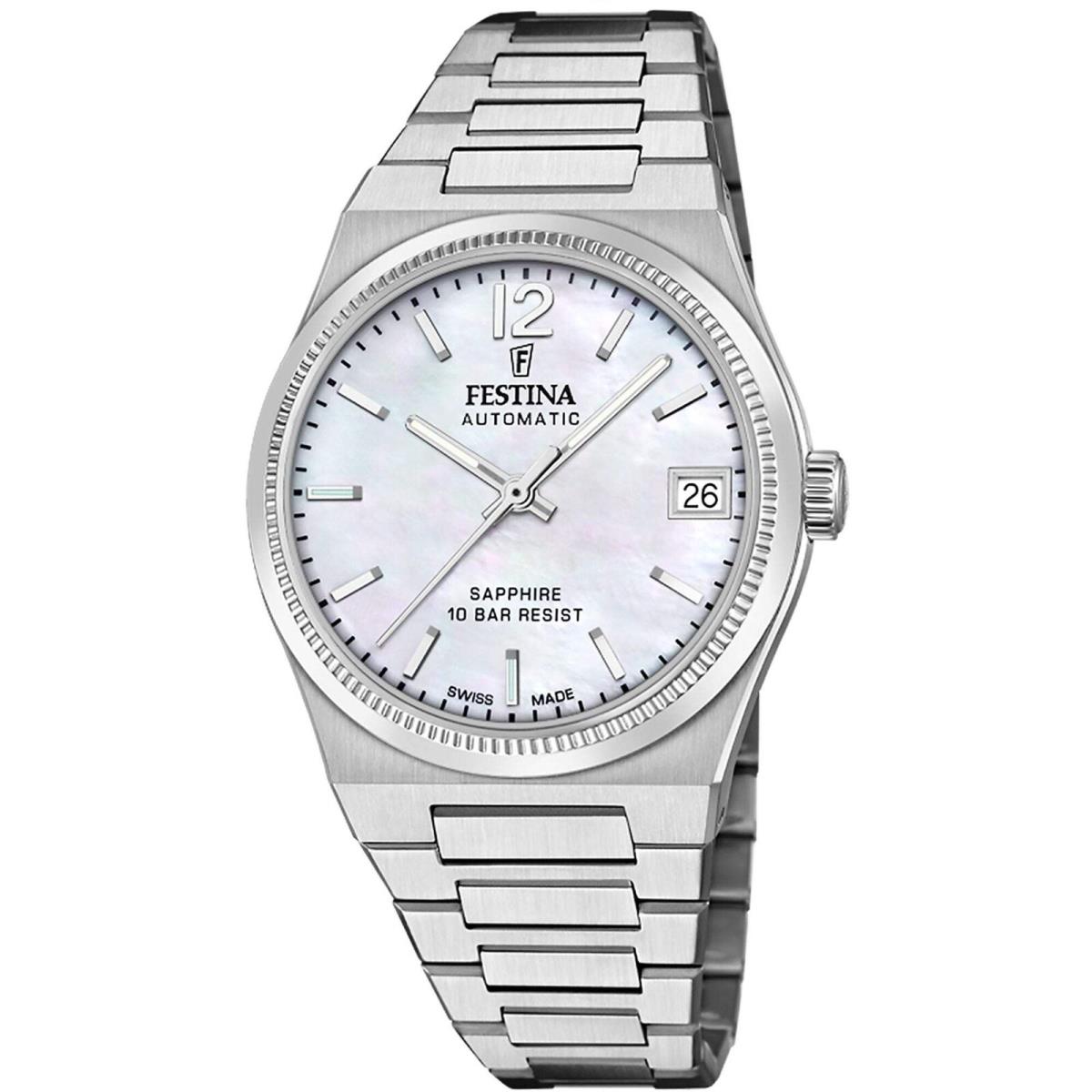 Festina Swiss Riv Women`s Watch Stainless Steel 35mm Automatic Wristwatch F2002